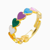 Golden Colourful 5-Heart Ring
