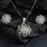 Silver Double Coated Flower Jewelry Set
