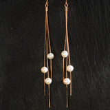 Rose Gold Pearl Dangling Earrings
