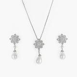 Silver Pearl Flower Jewelry set