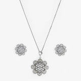 Silver Double Coated Flower Jewelry Set