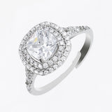 Silver Cushion Halo Ring