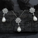 Silver Pearl Flower Jewelry set